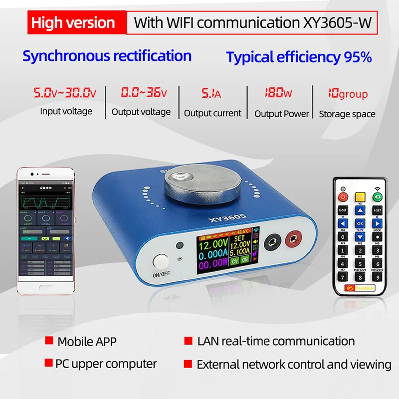 Imagem -04 - Cnc dc Regulado Fonte de Alimentação Wifi 180w 36v Ajustável Buck Boost Converter Tela Lcd App Regulador de Tensão de Laboratório Xy3605