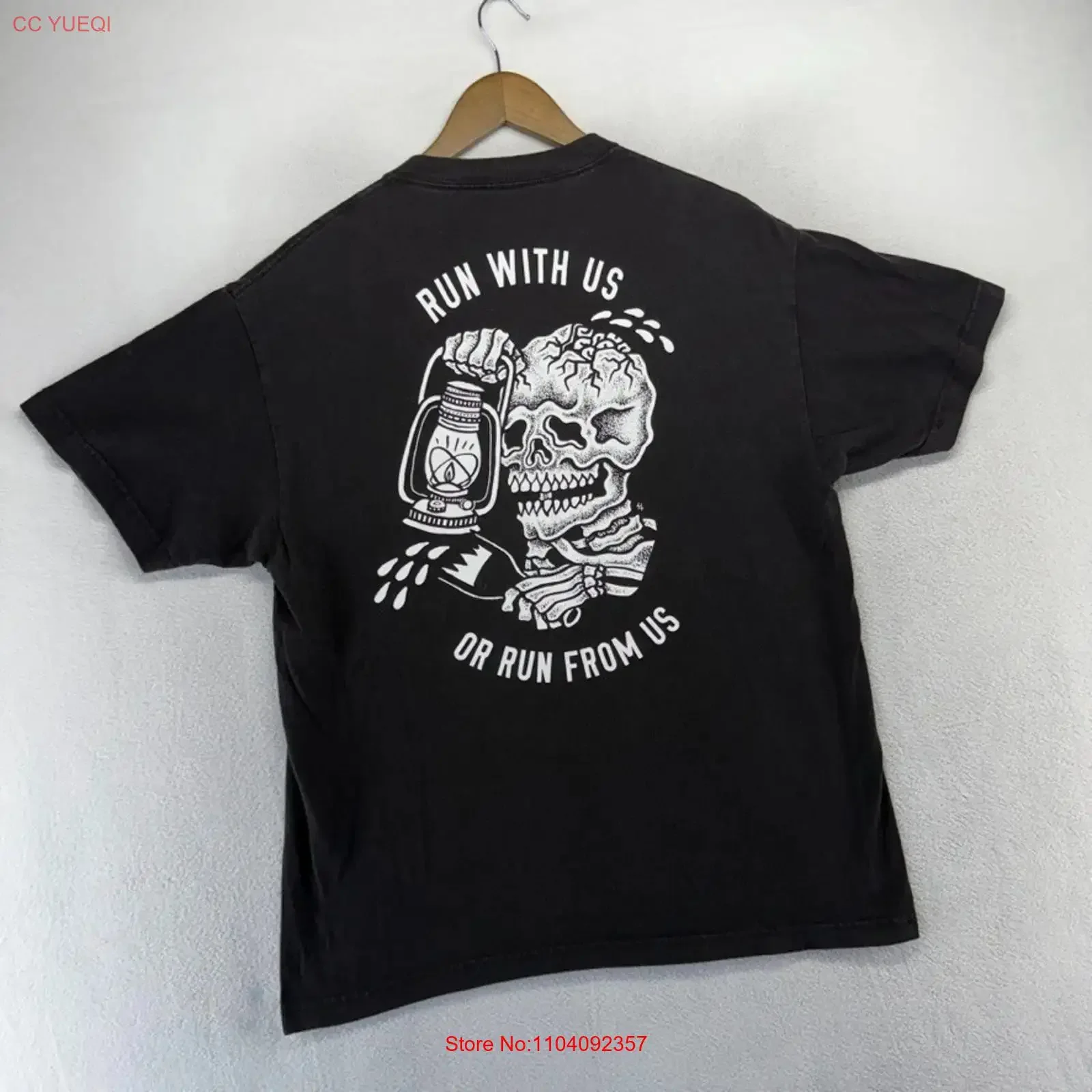 Camiseta Lurking Class para hombre, talla grande, negra, con estampado de esqueleto, de doble cara, estilo vintage, lavada, para uso diario, moda masculina.
