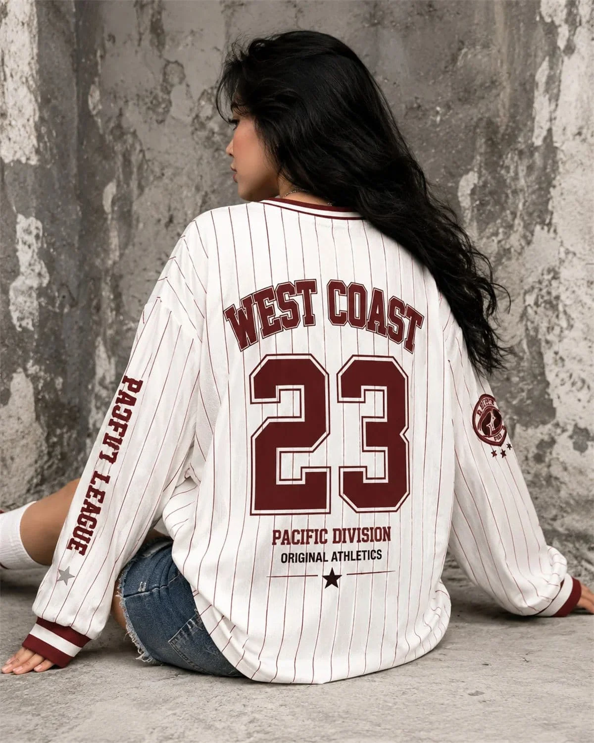 West Coast 23 Baseball Jersey Women Long Sleeve Vintage Sports Shirt Autumn Casual Streetwear Top Fashion Wear