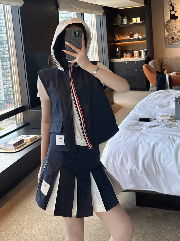 

High Waist Dstring Waist Svel Hoodie Vest And Skirt Set College Sle Anti-Aging Faionable Women's Ensemble