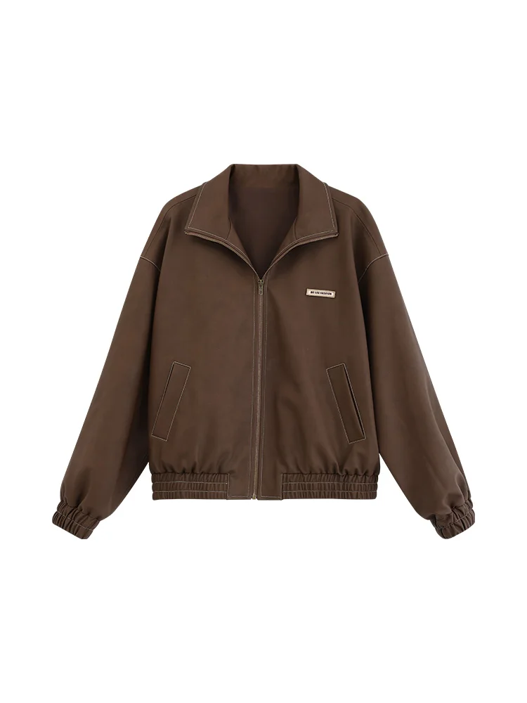 트렌디 한 레트로 느슨한 가죽 자켓 여성 대비 스티치 PU 모토 코트 캐주얼 오버 사이즈 바이커 겉옷 가을 패션 streetwear