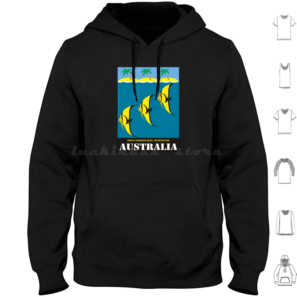 Vintage Fish Australia Hoodie cotton Long Sleeve Scenery Travel Holliday Beach Sea Ocean Under Water Blue Retro Classic