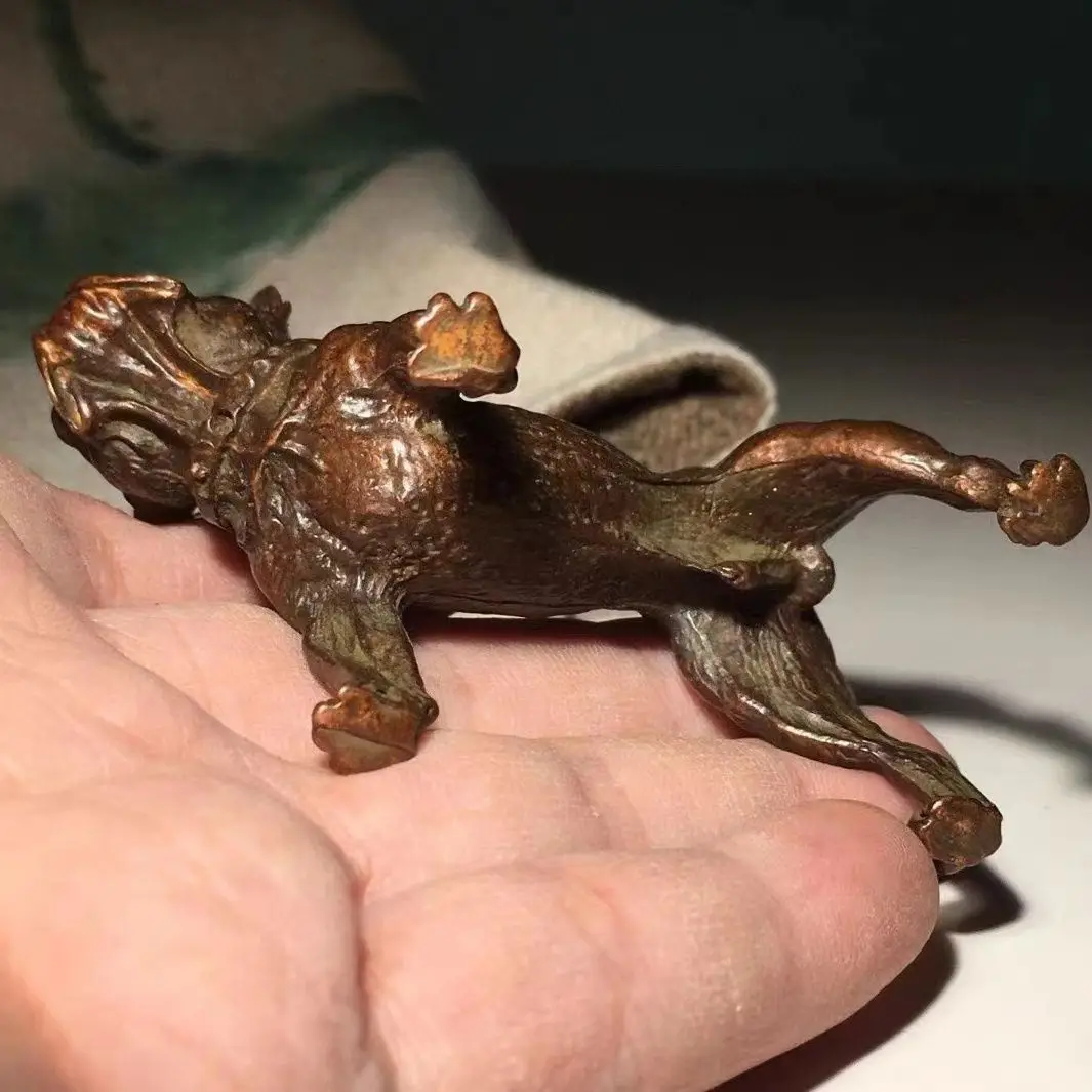 Solid Old Copper Sand Dog Sand Dog Handle Puppy Dog Tea Pet Attraction Wealth and Prosperity Copper Ware