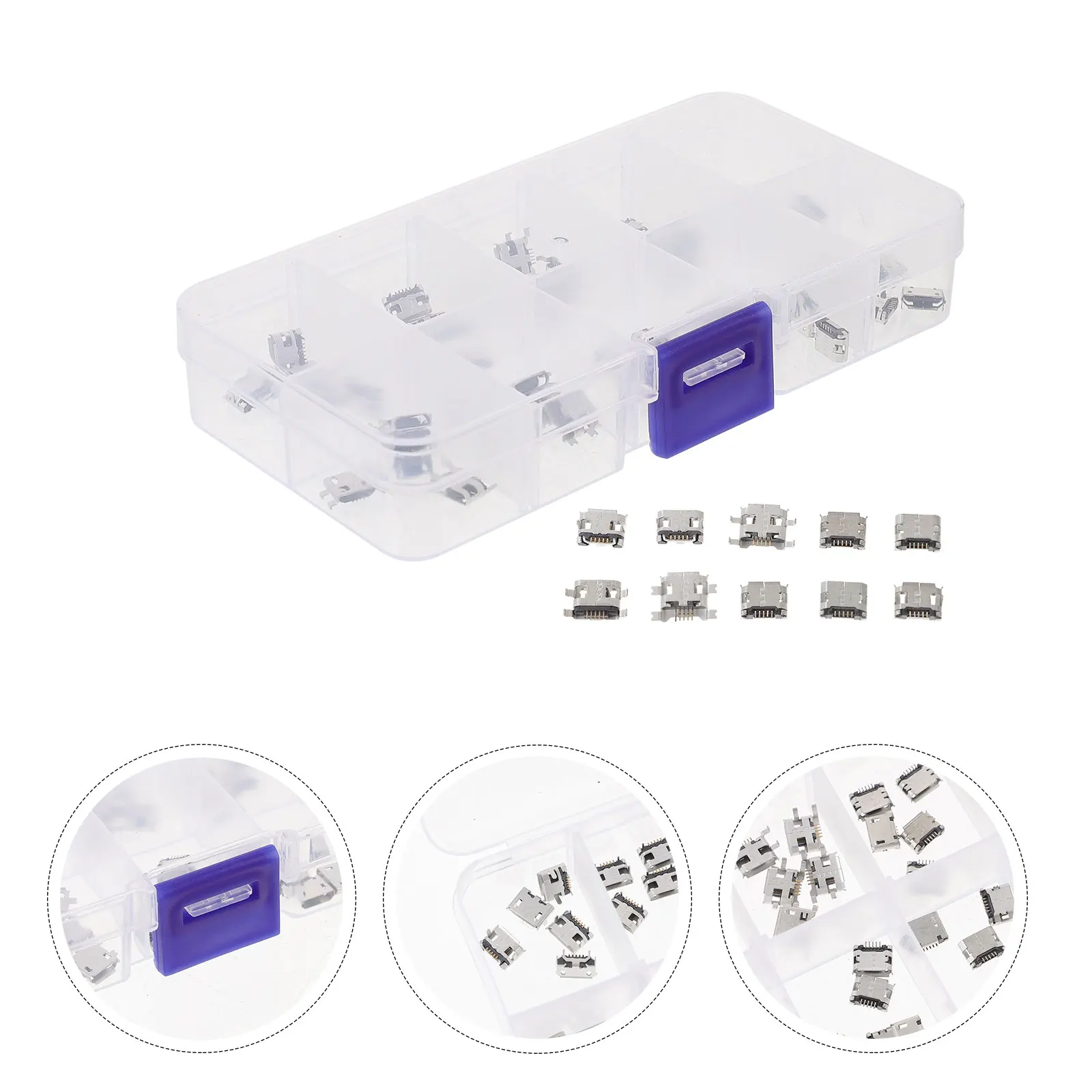 

50pcs USB Socket Mother Seat Full Copper Micro USB Female Port Connector 10 Types Each 5 Sturdy Durable Reliable Car