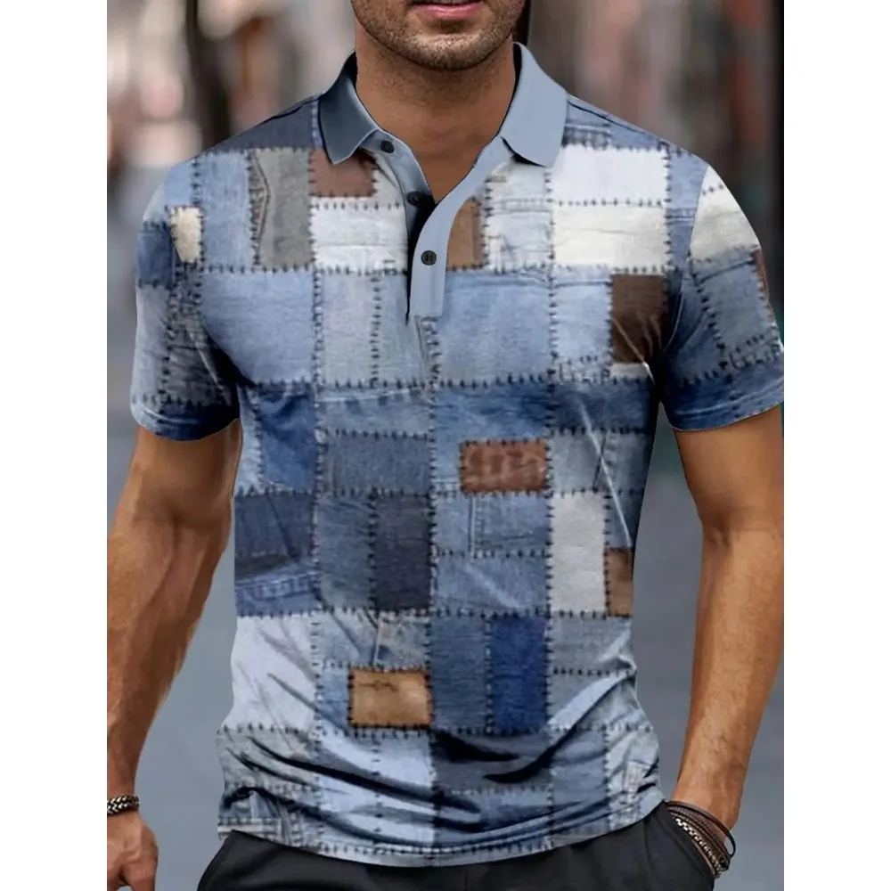 Plaid Men's Sportswear 3D Printed Polo Shirt Formal Streetwear Short Sleeve Spring and Summer Slightly Stretch Lapel Polo Shirt