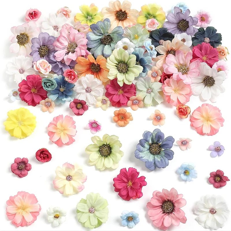 

50Pcs Mini Random Color Silk Artificial Flower Head Fake Peony Daisy Rose Flower For Craft Garment Wedding Party DIY Home Decor