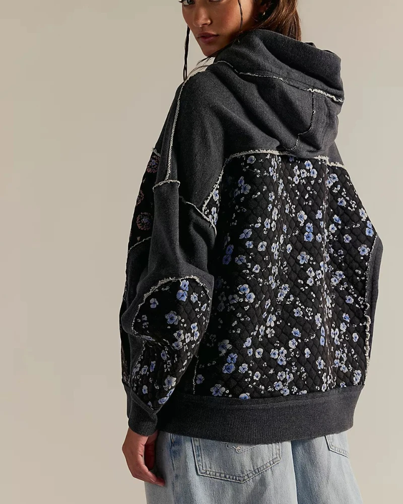 2025, Herbst und Winter, neuer Damen-Kapuzenpullover, besticktes Spleißen-Sweatshirt, Kapuzenpullover, lässiges Oberteil für Damen