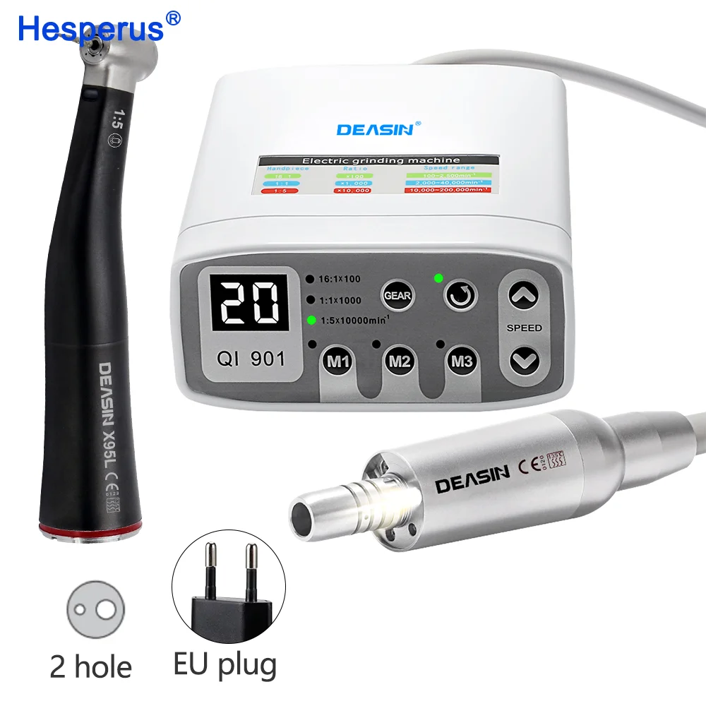 DEASIN LED Electric cli nical brushless micro motor work With Black 1:5 Fiber optic LED Contra Angle Dentist Low Speed Handpiece