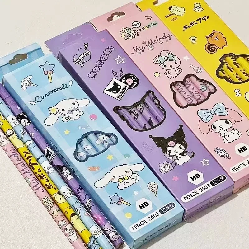 Sanrio HB pencil Hello Kitty KUROMI MELODY pompurin set alat tulis tidak beracun untuk anak-anak anime Jepang hadiah anak-anak