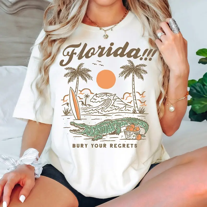 Florida Vintage Graphic Shirt Bury Your Regrets Tee Florida Vintage Tour Music Department Tees New Album Merch Women Cotton Y2k