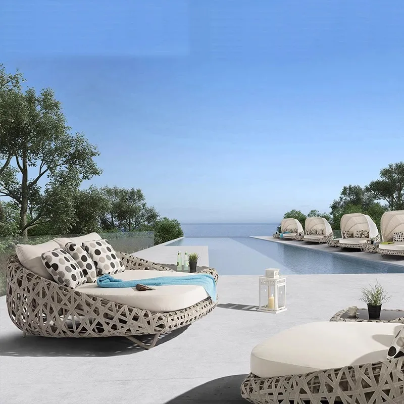 Nordic outdoor rattan hollow design leisure sofa combination hotel open-air rattan chair PE rattan furniture outdoor courtyard