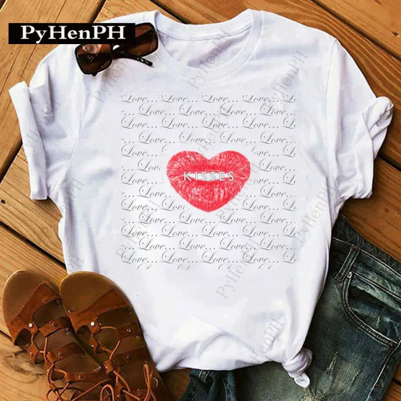 Sexy Red Lips T Shirt New Sexy Red Lip Print Casual Cartoon T-shirt Harajuku  Women Clothes  Aesthetic Clothes  Tops