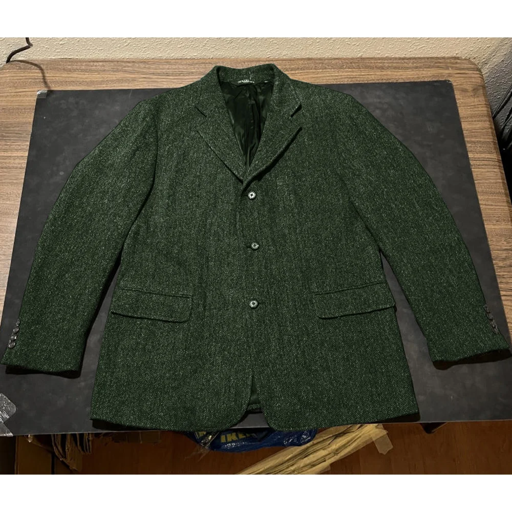 Chaqueta de traje para hombre, chaqueta clásica con diseño de espiga y solapa de muesca, chaqueta ajustada de un solo pecho, abrigo de trabajo Formal, traje de negocios para oficina