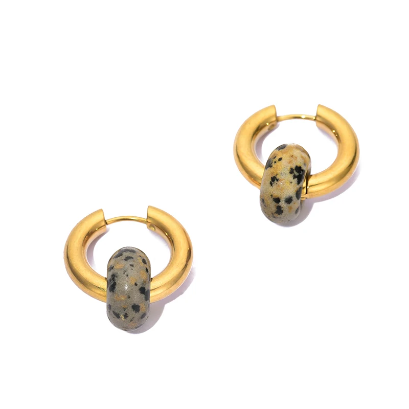 Klassische Mode Naturstein Runde Perle Creolen Frau Türkisen 3,0mm Dicke Edelstahl Ohr Schnalle Ohrringe Schmuck – Detail 26