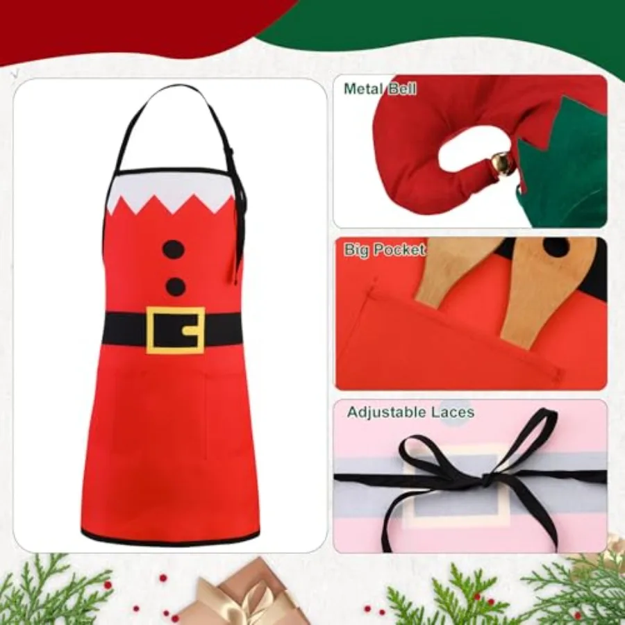 2 مجموعة عيد الميلاد المئزر و طقم قبعات قزم سانتا كلوز المئزر وقبعة مضحك سانتا كلوز قزم تأثيري حلي عدة لمستلزمات حفلة عيد الميلاد