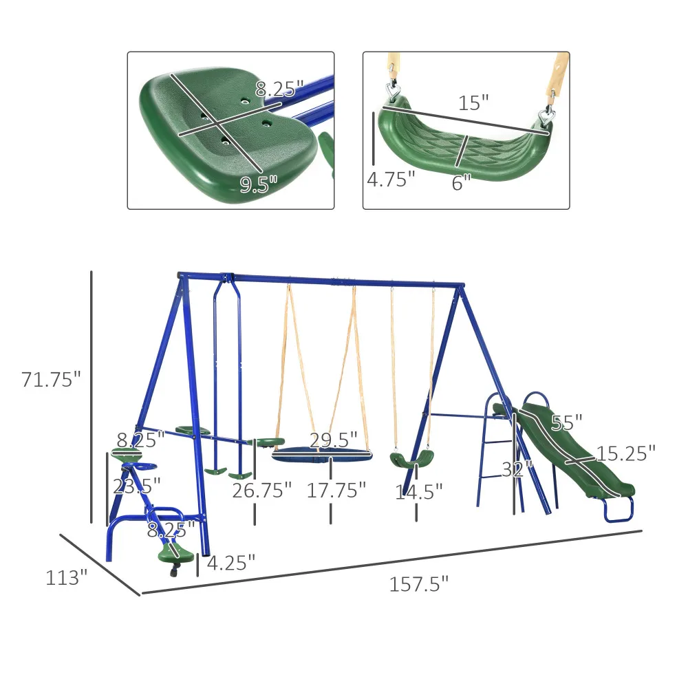 616 lbs Swing Set for Backyard, 5 in 1 Heavy-Duty A-Frame Stand Outdoor Playset for Kids, with Saucer Swing, Slide, Seesaw