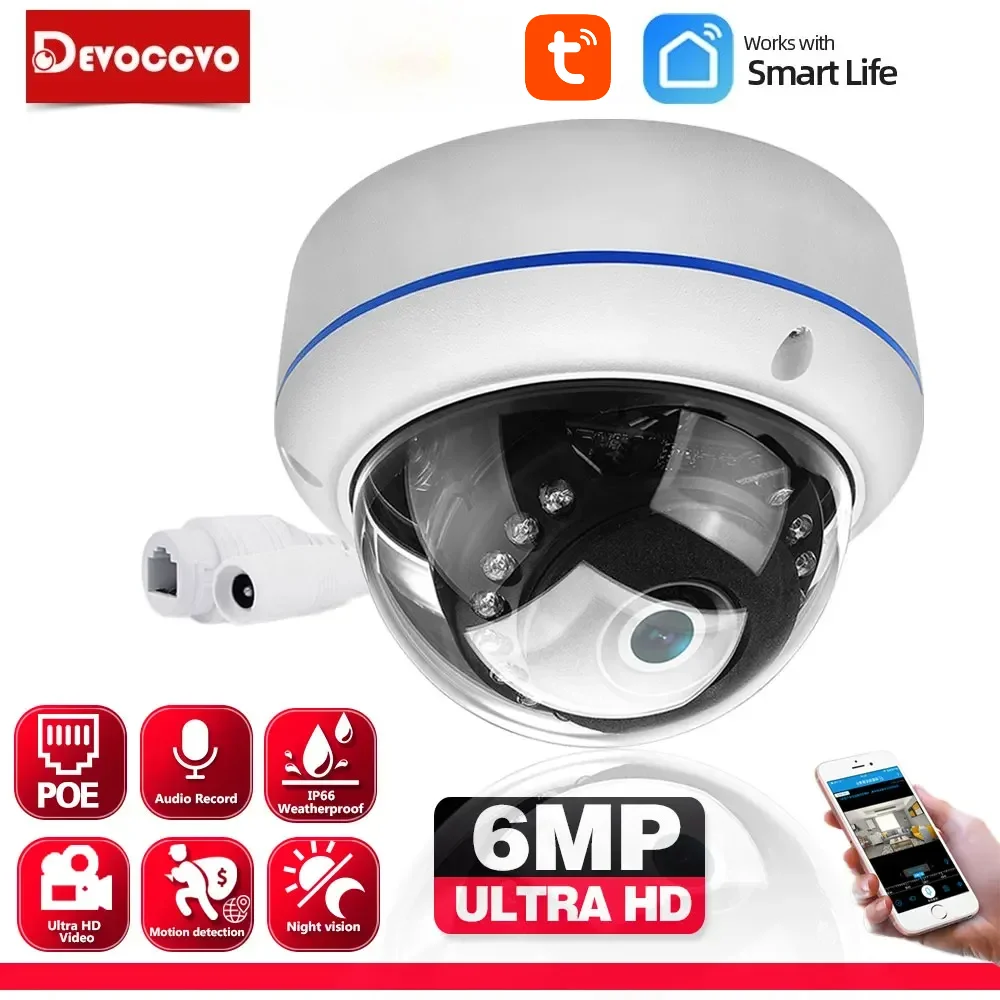 POE IP 6MP Dome Security Camera Smart Life Metal Indoor Outdoor Wateproof Ceiling CCTV Video Surveillance Camera Audio Record