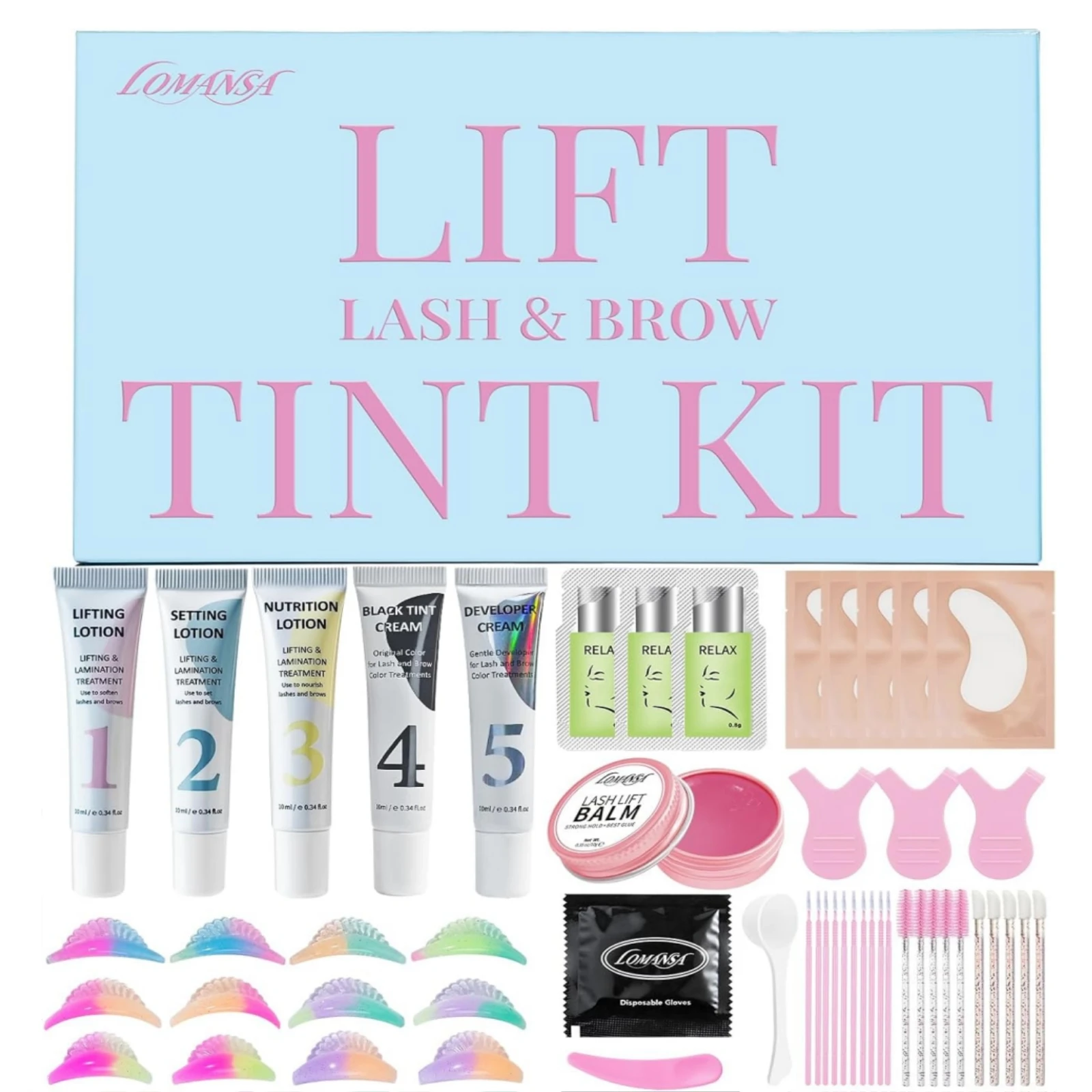 LOMANSA 2-in-1 Augenbrauen- oder Wimpernlifting- und Färbe-Set, professionelles Augenbrauen-Laminierungs- und Wimpern-Lifting-Set, Wimpern-Dauerwelle, Augenbrauen-Färbemittel, Augen-Make-up