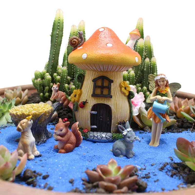 

1set Creative Miniature Fairy Garden House Statue for Miniature Pots Fairy Dollhouse, Mushroom House Cute Cartoon Small Resin Cr