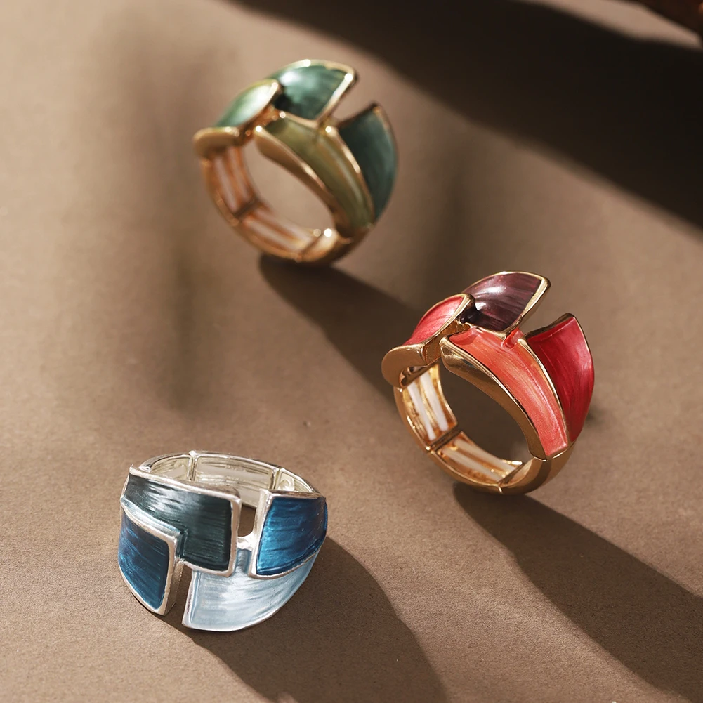 Cring Coco Geometric Ring Accessories Women\'s Elegant Enamel Ring Adjustable Round Ring Jewelry Fashion Women\'s Christmas Gift