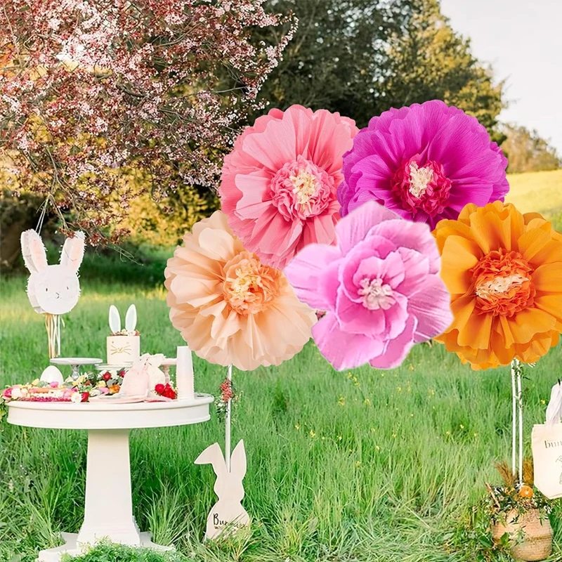5-teiliges Set mit riesigen rosa Seidenpapierblumen für Partys, 20 Zoll (ca. 50,8 cm) Frühlings-/Sommer-Geburtstagsparty-Dekoration, für den Frühlings- und Geburtstagsgebrauch – Detail 2