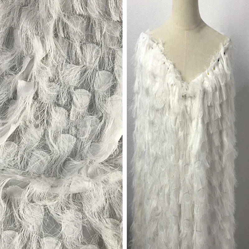

100x140cm Feather Fringe Chiffon Fabric 3D Cut Feather Fabric For DIY Sewing Coat Apparel Tops Cloak Material