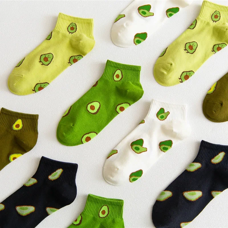 5 Pairs Spring Summer Women Socks Cartoon Avocado Causal Sho