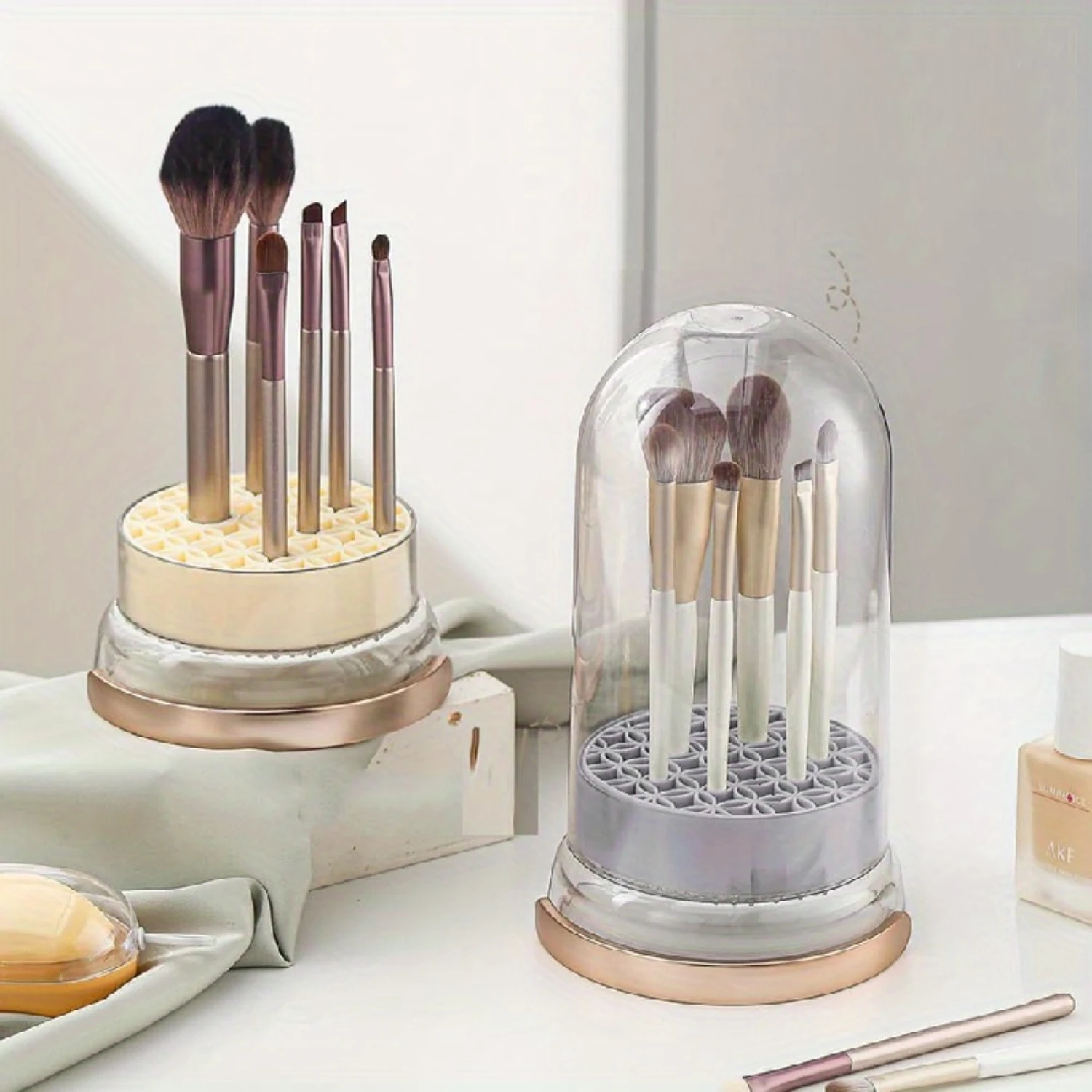 メイクブラシホルダー、メイクブラシとワッシャーシリコンビューティーエッグクリーニングツールセットビューティーブラシボウルボックスデスクトップシェルフ