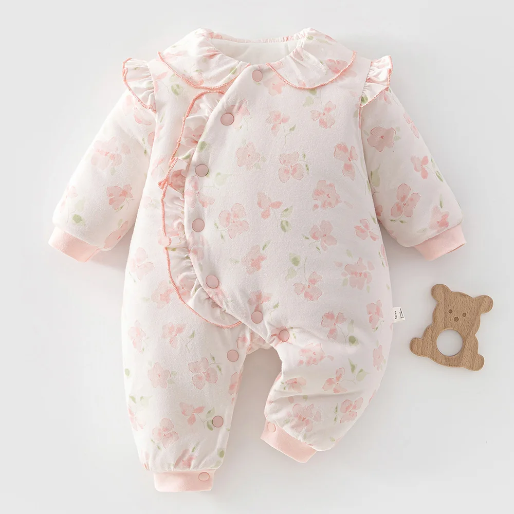 Baby Girl Halloween Romper Long SLeeve Quilted Warm Winter Infant Boutique Clothing Ruffles Pink Princess Newborn Baby Jumpsuit