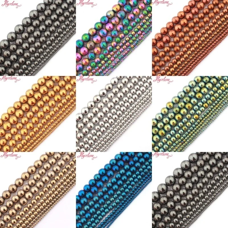 

Round Smooth Frost Faceted Colorful Hematite Natural Stone Beads 15 inches for DIY Necklace Bracelet Jewelry Making 4/6/8/10mm