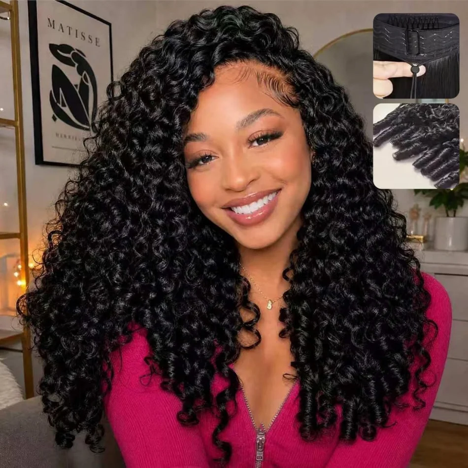 3 In1 Half Wig Human Hair For Women 24 Inch Burmese Curly With Spiral Curls End 200% Density Flip Over Beginner Friendly Wear Go Drawstring Wig Natural Color Easy Install Machine Wigs