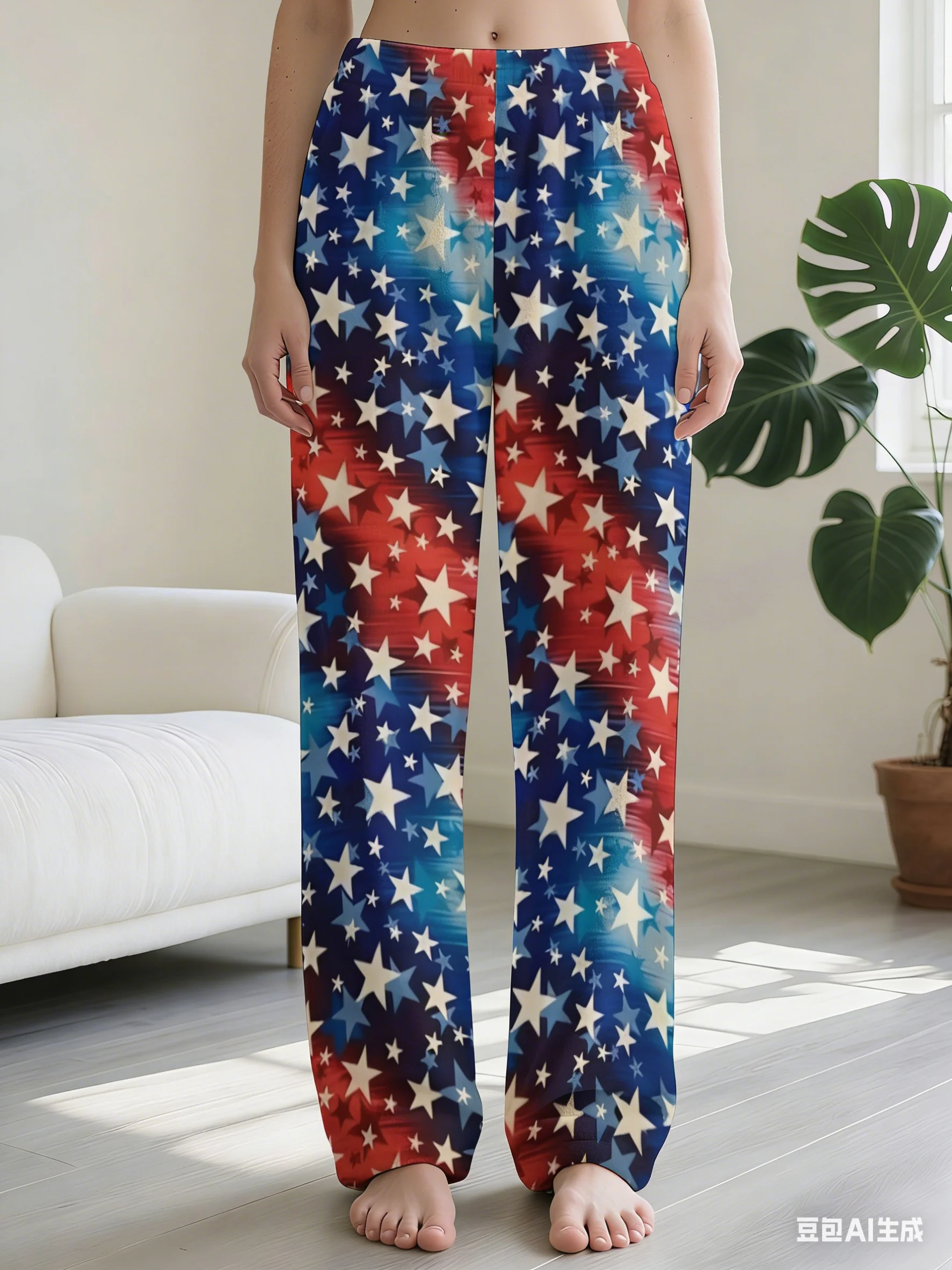 

New Five-pointed Star Print Plush Pants Warm Soft Comfy Elastic Waist for Casual Home Wear Perfect for Autumn Winter