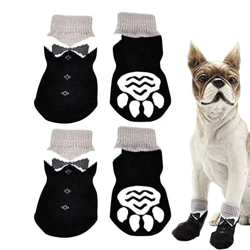 Warm Dog Socks 4pcs Non-slip Dog Snow Socks Small Machine Washable Dog Paw Protectors For Workout Walking Exercising Jogging