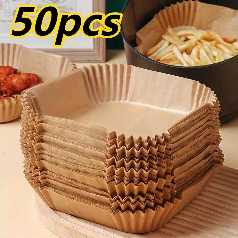 50 Packs of Non Stick Paper Lined with Air Fryer for Baking and Microwave Ovens Easy To Clean and Separate for Cooking