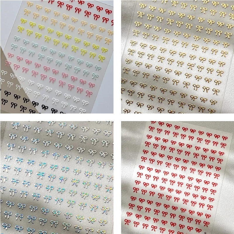 1/8pcs Embossed Colorful Bows Nail Art Stickers Sweet Laser Gold Silver Bowkonts Self Adhesive Decoration Decals DIY
