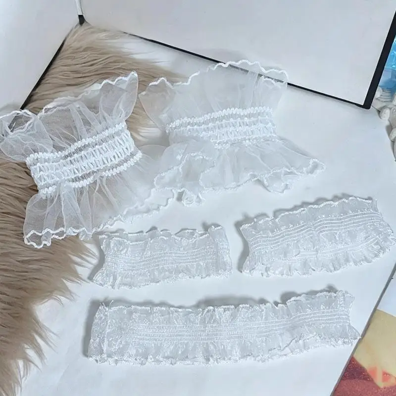1/2 Stück weiße Spitzen-Tüll-Fotohandschuhe mit gefälschter plissierter Manschette, Maniküre-Requisiten, Nagelspitzen-Display-Ärmel, Modeaccessoire – Detail 4