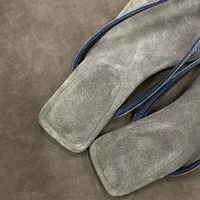 Fashion Square Toe Crystal Narrow Band Flat Slippers High Quality Faux Suede Clip Toe Flip Flops Women Comfort Casual Beach Shoe - Image 5