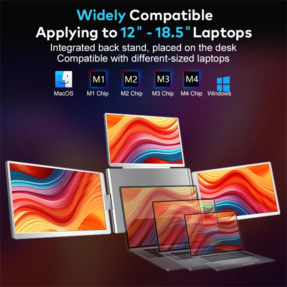 

16-дюймовый портативный тройной экран с ЖК-монитором с подсветкой, FHD-дисплей, дополнительный удлинитель для ноутбука с одним кабельным соединением