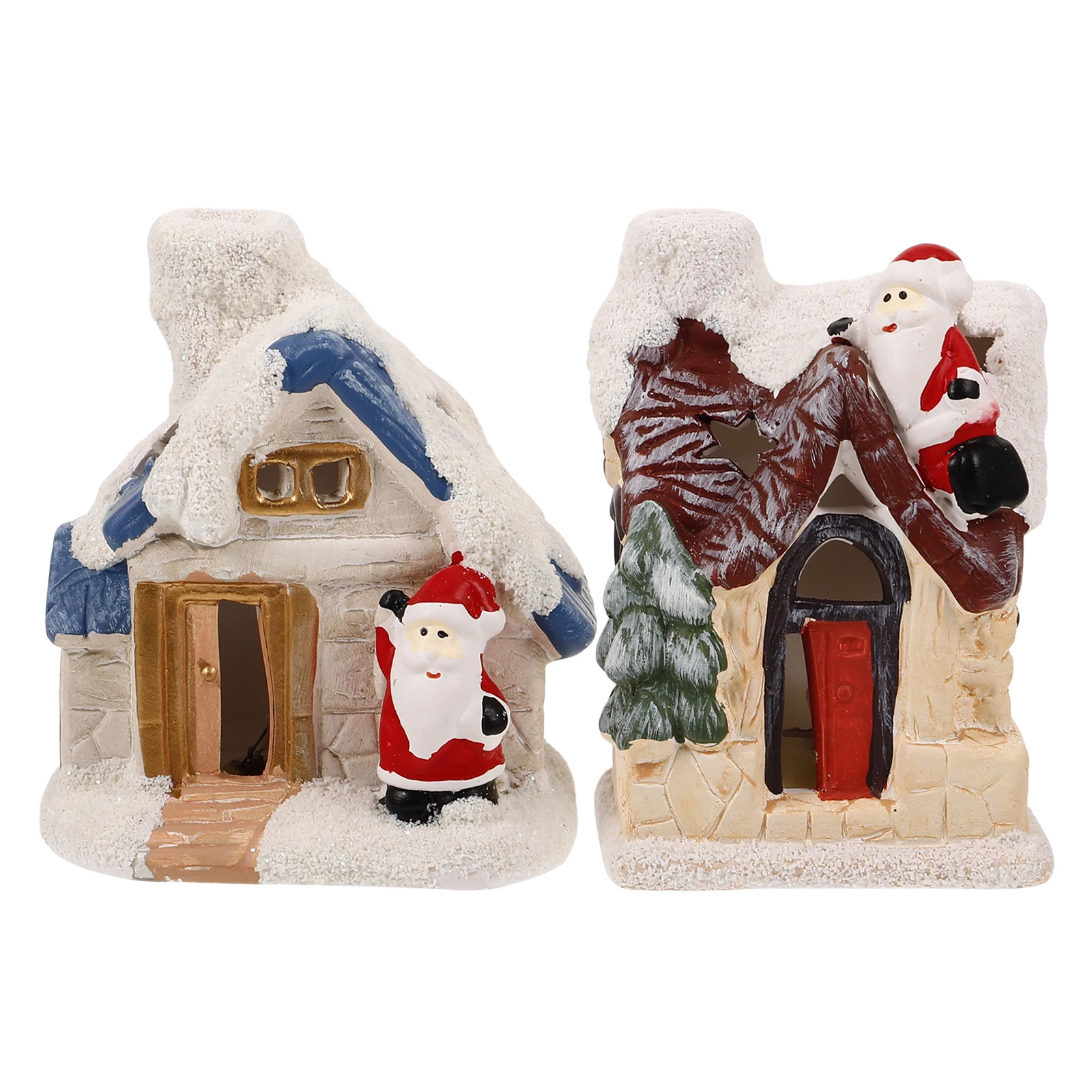 

2Pcs Christmas Luminous House Resin Miniature Desktop Ornaments LED Light Snowy Xmas Party Decoration Christmas Luminous House