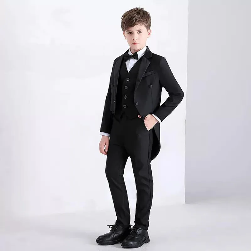 

Newest Kids Boys Suit School Activities Host Luxury Tuxedo Vest Pants Outfits Wedding Party Kids Fashion Tailcoat Costumes