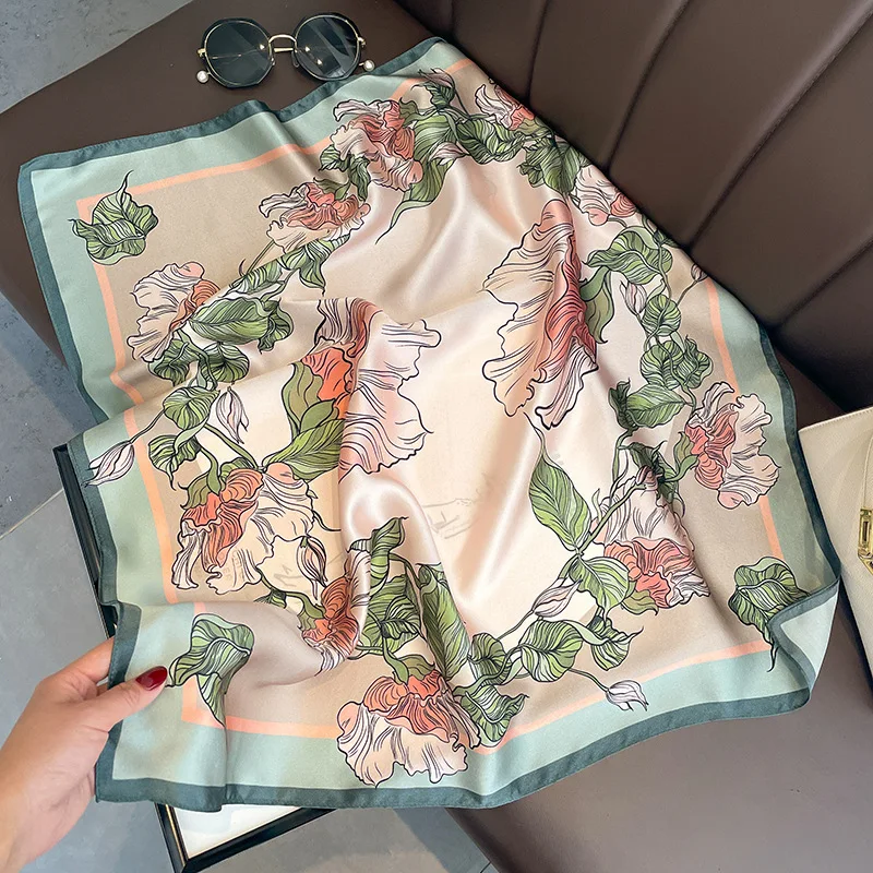 

100% Silk scarf elegant ladies autumn spring pink floral print square scarf women hair scarf hijab shawl winter accessories