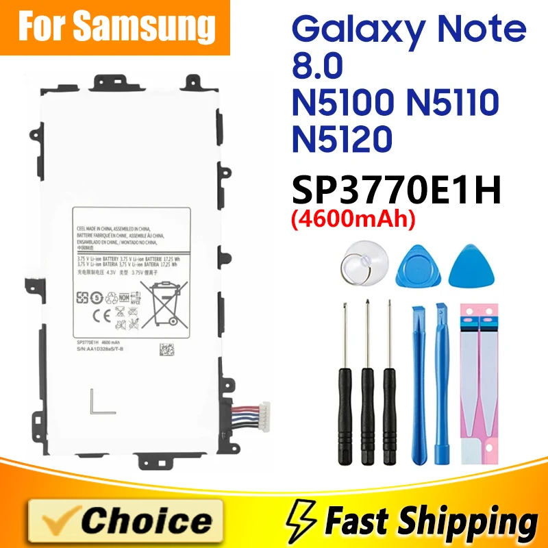 

100% Tablet Battery SP3770E1H For Samsung N5100 N5120 Galaxy Note 8.0 N5110 Genuine Replacement Batteries 4600mAh