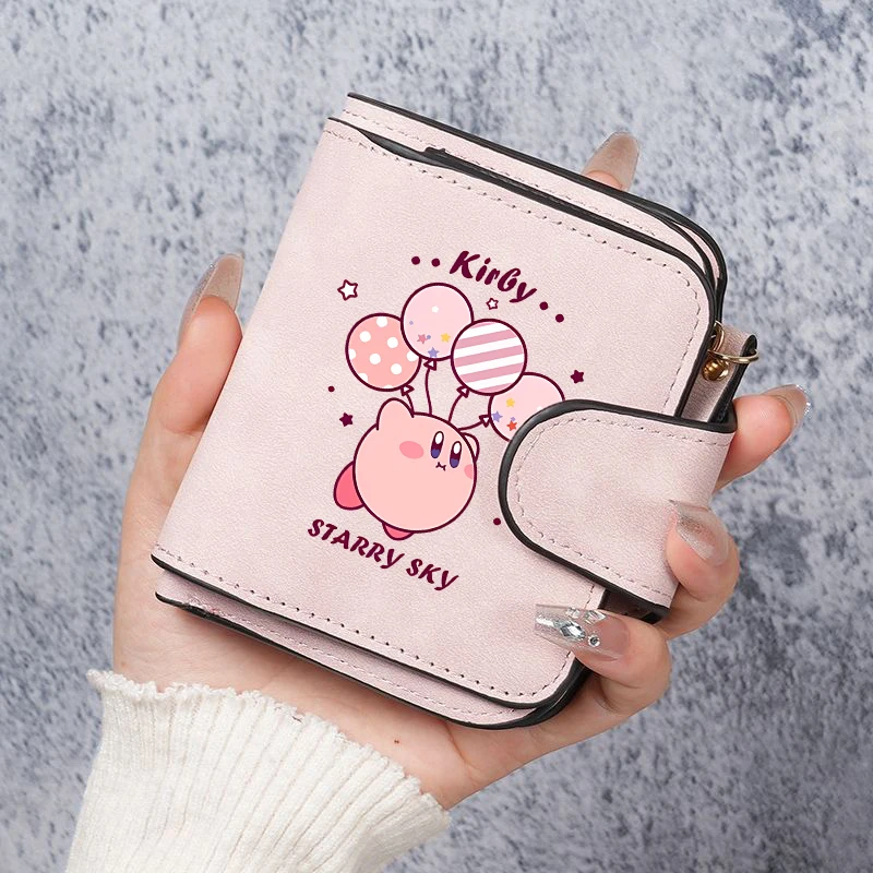 Kirbys Short Wallet Women Folding Wallets Female Card Bag Cartoon Money Bag Girl Cute Coin Purse Portable Credit Card Holder