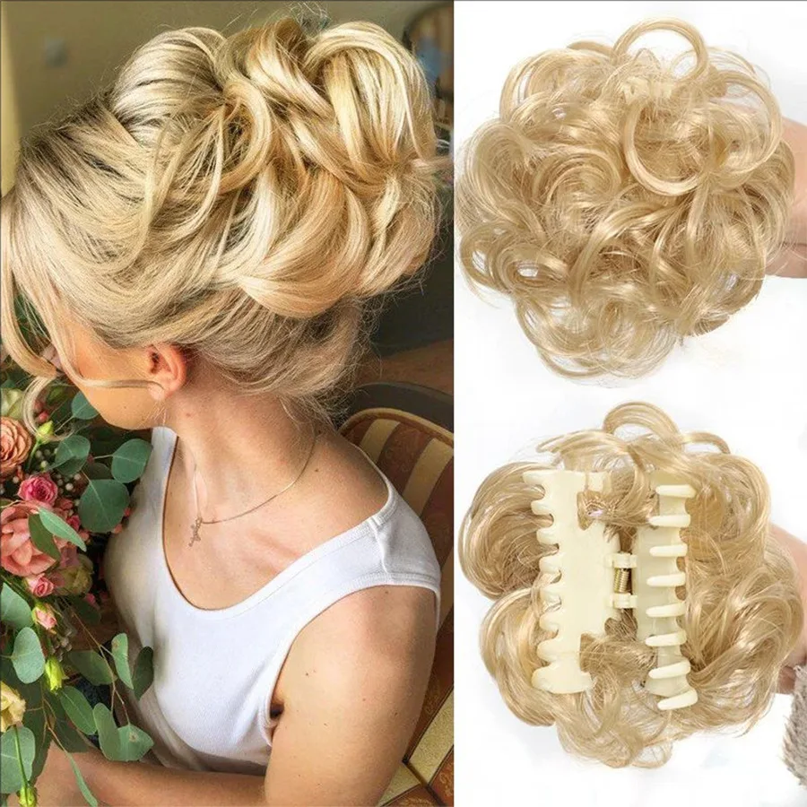 6inch-Synthetic Fiber Hair Messy Curly Hair Claw Clip Bun - Easy to Wear for Women Girls Hairdressing Hair Grips