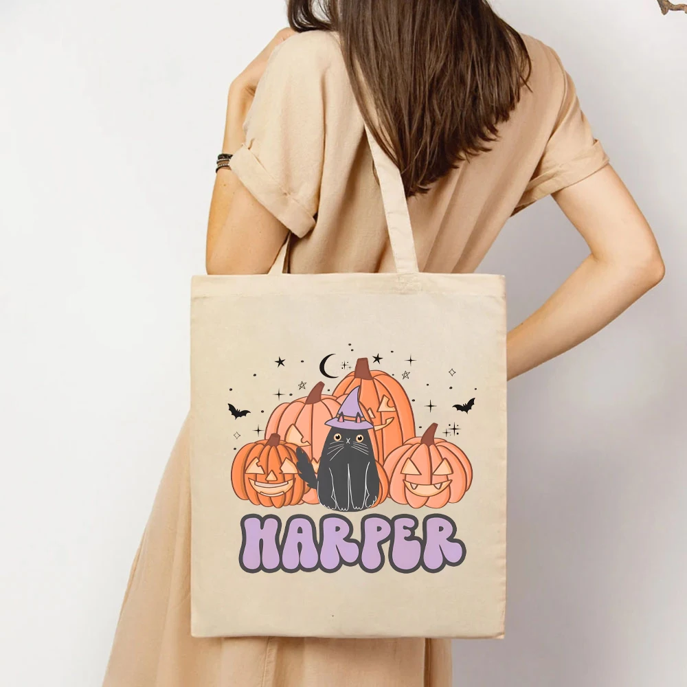 Halloween Cute Pumpkin Tote Bags Halloween Lovely Cat Women's Handbag's Halloween Bat Women's Tote Bags Black Moon women's Bag's