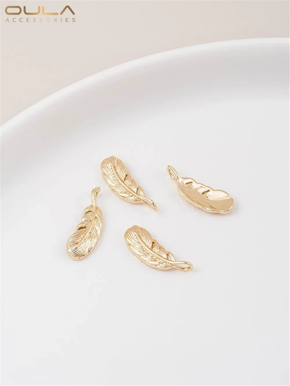 

14K Bag Authentic Gold Bag Long Feather Pendant Leaf Pendant Handmade Diy Earrings Necklace Bracelet Accessory Pendant