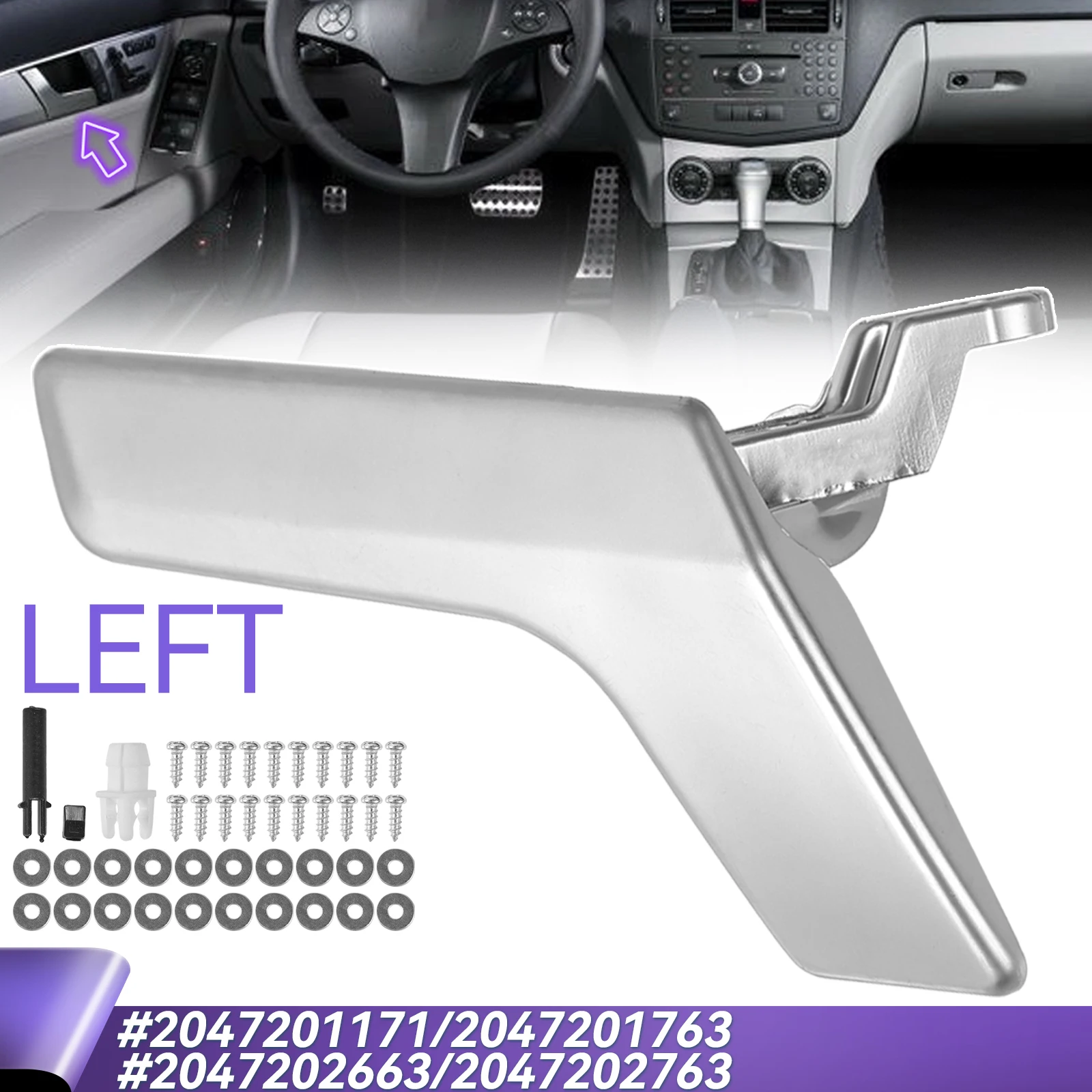 2047201171 Car Interior Door Handle For Mercedes Benz W204 C250 C63 C300 C350 GLK250 GLK280 GLK350 GLK300 Left /Right Silver