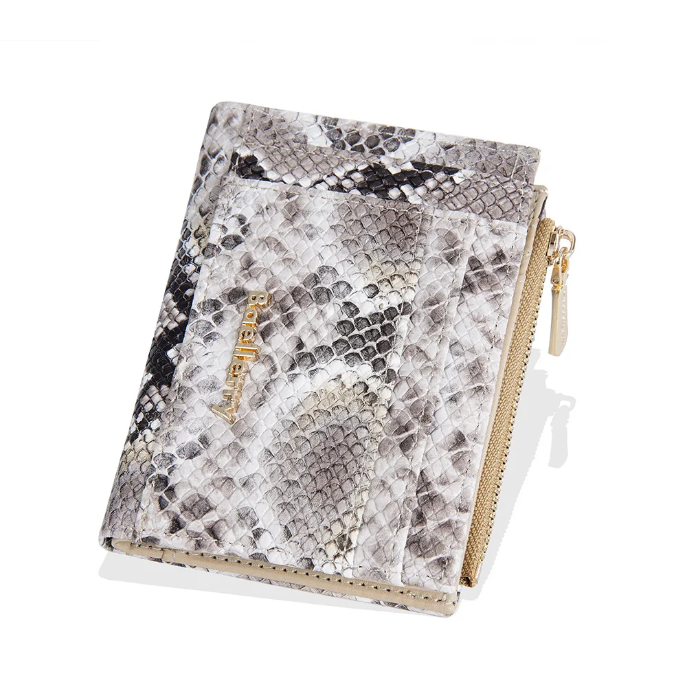 

Hot Small Short Wallet Women New Snake Skin Pattern PU Leather Bifold Money Bag Folding Card Holder Ladies Zipper Coin Purse