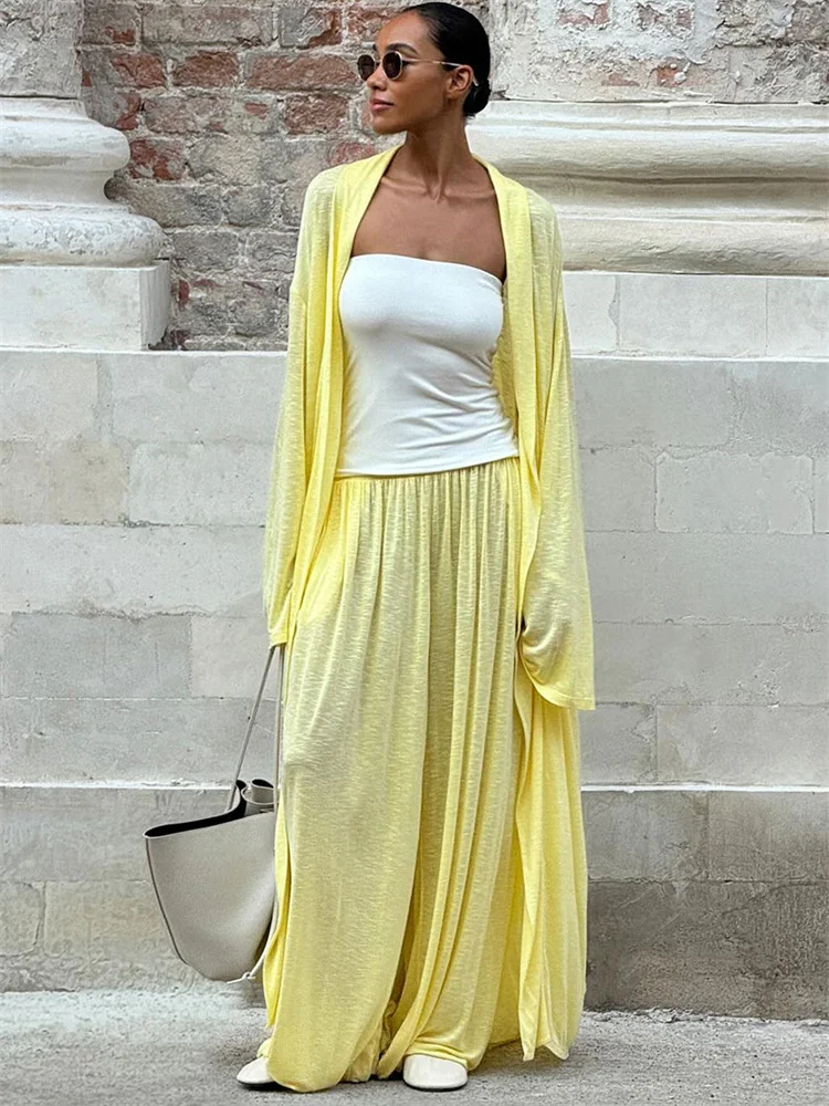 

Autumn Loose Women's Pants Outfits Casual Beach Holiday Cover up Cardigan And High Waist Straight Trousers Female Sets New