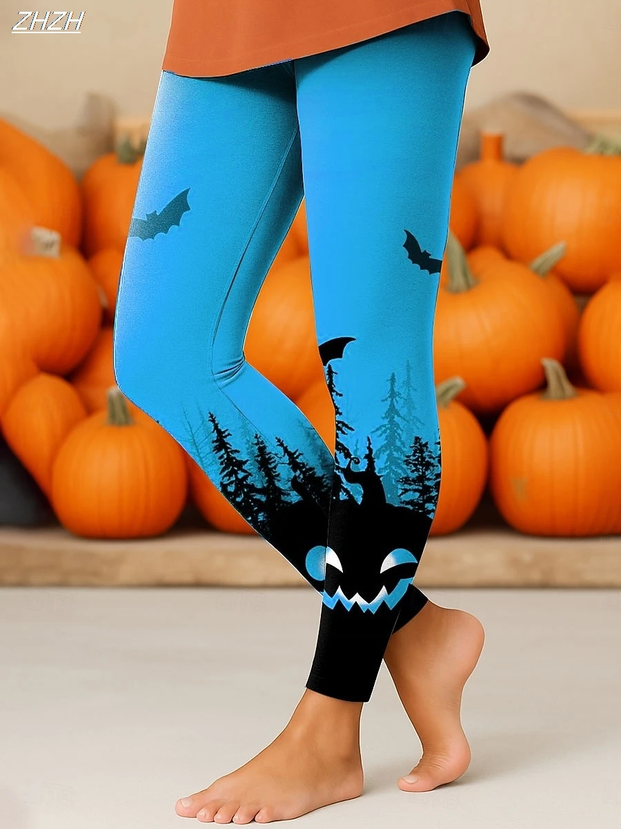 여성용 레깅스 2025 할로윈 테마 그래픽 야외용 바지 폴리에스터 스판덱스 신축성 있는 허리밴드, 컨트롤 폴 스트리트웨어